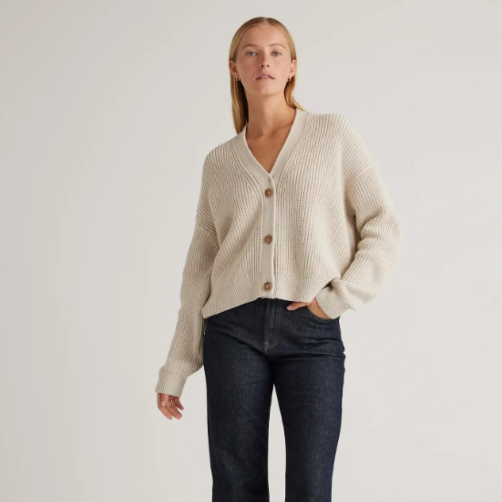 Organic Cotton Fisherman Boxy Cropped Cardigan